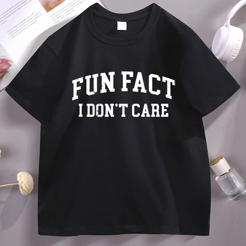 Fun Fact I Don't Care T Shirt Funny Men Women Cotton Short Sleeve T-shirt Fun Fact Tee Soft Breathable Loose Tee Shirt