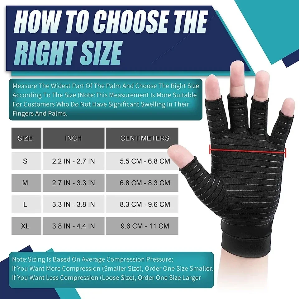 1Pair Copper Compression Arthritis Gloves Fingerless for Carpal Tunnel, RSI, Rheumatoid, Tendonitis, Hand Pain, Computer Typing