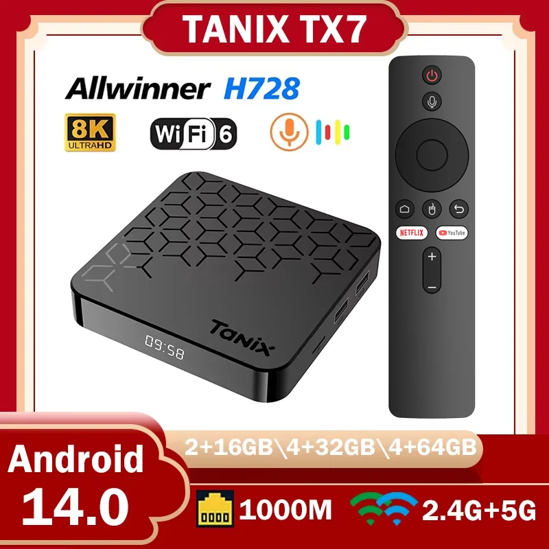 الأصلي TANIX TX7 صندوق التلفزيون الذكي Allwinner H728 8K أندرويد 14 مجموعة صندوق علوي دعم 1000M LAN Wifi6 4G 64G 32G BT مشغل الوسائط