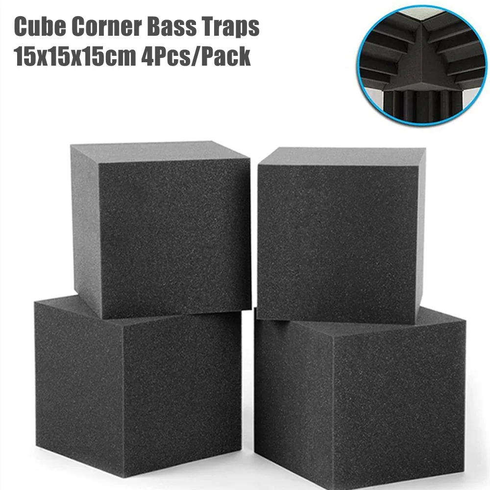 4Pcs/Pack 15x15x15cm Bass Traps Corner Blocks Cube Acoustic Foam Soundproof Foam Panel Sound Absorption Studio Corner Foam