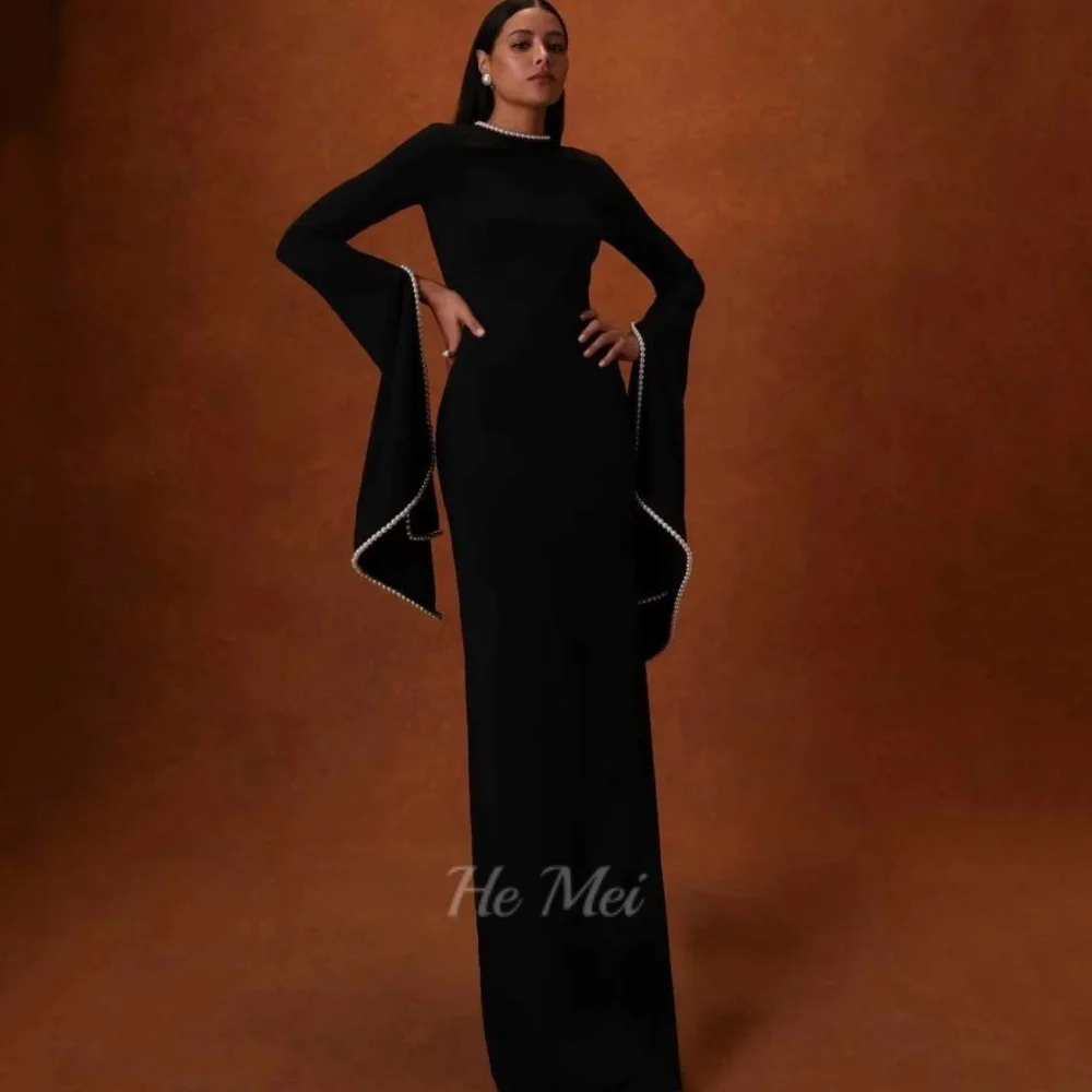 

Customized Elegant Vintage Prom Dress Mermaid Flare Sleeve Party Gowns Long Pearls Beading Evening Dress فساتين سهرة