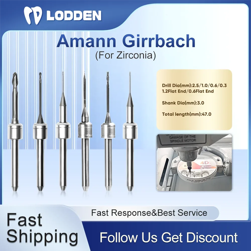 Lodden Dental Milling Burs Amann Girrbach DC Coating Zirconia Grinding for CAD CAM Milling Machine 0.3/0.6/1.0/2.5