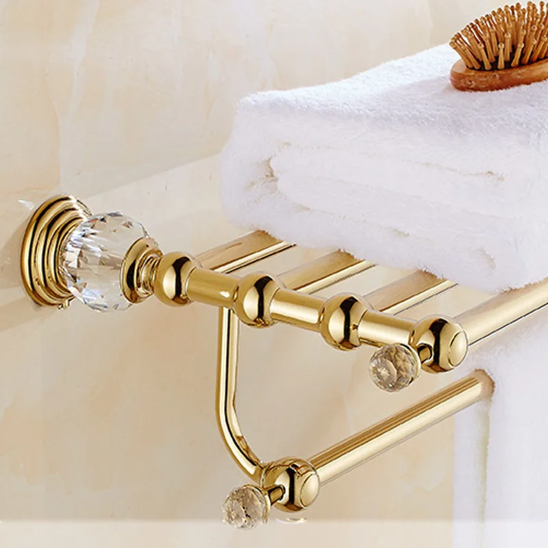 Gold/Chrome Towel Rack Wall-mounted  Stainless Steel Towel Holder Morden Design Bathroom Accessories Bath Shelves