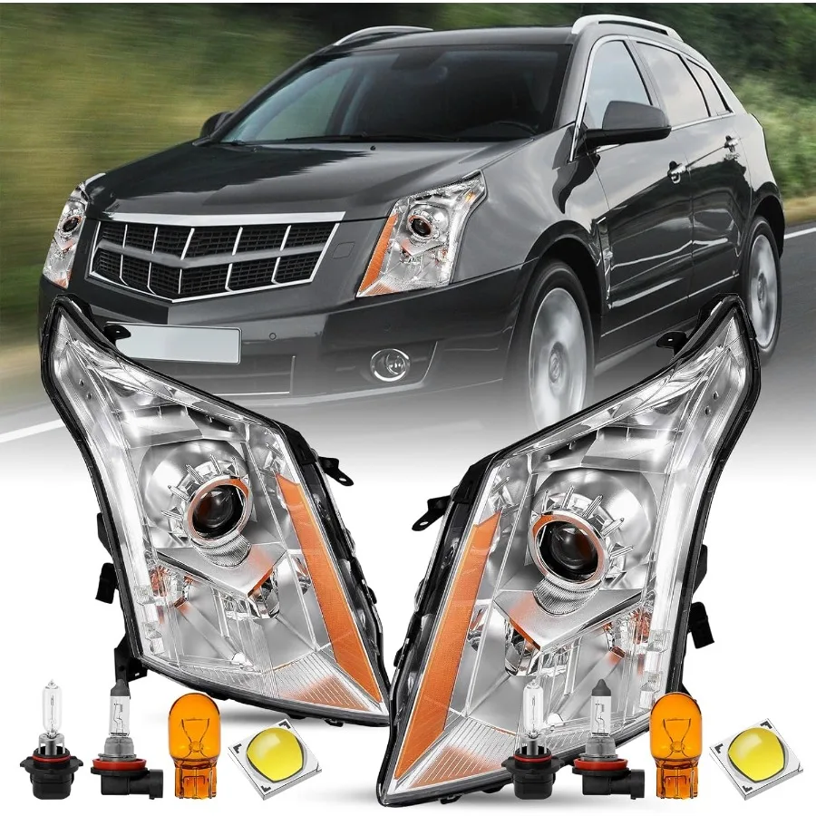 

Halogen Model Fit for 2010-2016 Cadillac SRX Projector Headlight Assembly Pair Set OE Style Replacement with All Bulbs Included