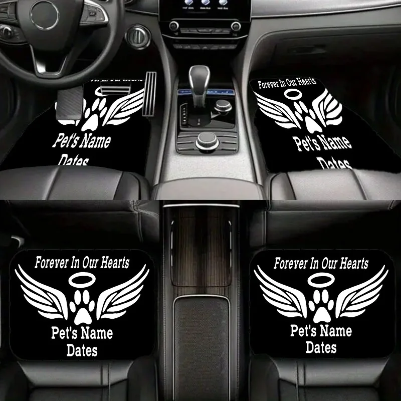 5pcs Pet Memorial Car Floor Mats | Angel Wings & Paw Print Design, Durable Polyester, Stylish Interior Accessory, Easy To Instal