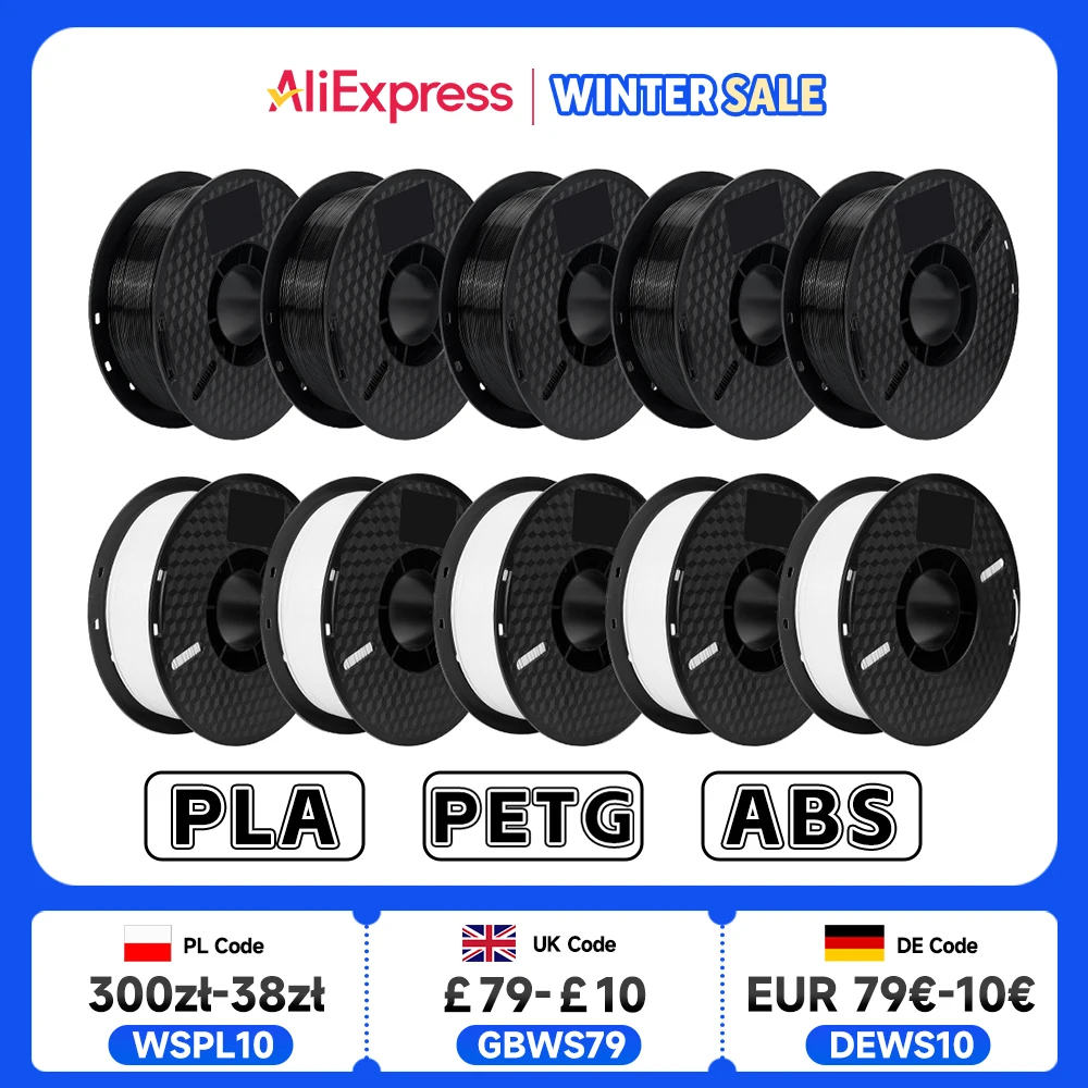 KINGROON 10KG PLA/ ABS/ PETG Filament 1.75mm Black White Gray , Wholesale 10 Rolls PLA ABS PETG Plastic For 3D Printer