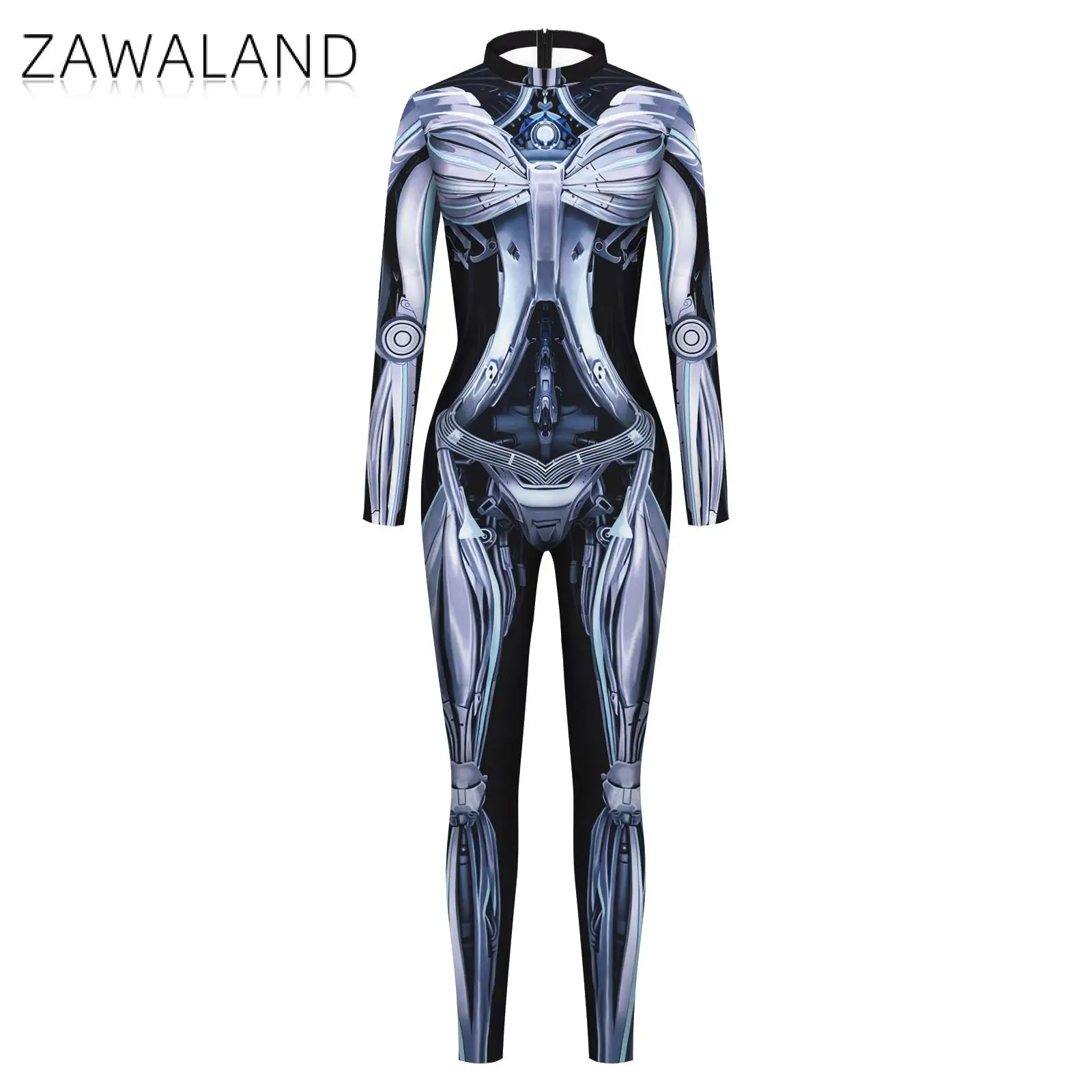 Zawaland Jumpsuit for Women Muscle Machine Robot Cosplay Costume Halloween Outfit Party Bodysuit Festival Elastic Zentai Suit