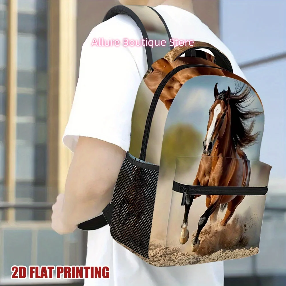 1pc Galloping Stallion Backpack - Lightweight, Zipper Closure, Trendy Horse Design with Black Straps, Perfect for School, Work,