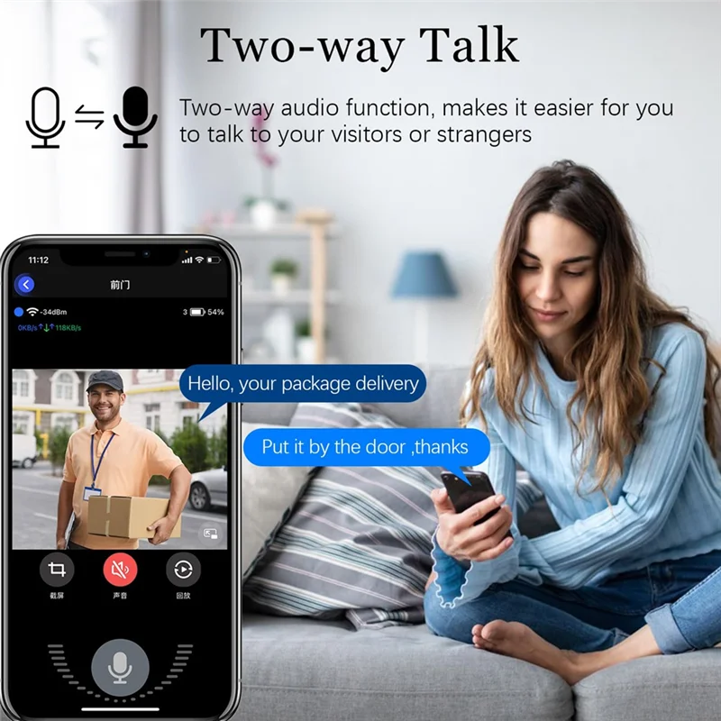 PHILE-Smart Wireless Remote Video Doorbell, Camera Wireless Intercom Doorbell, HD Night Vision Wifi Tuya Security Doorbell