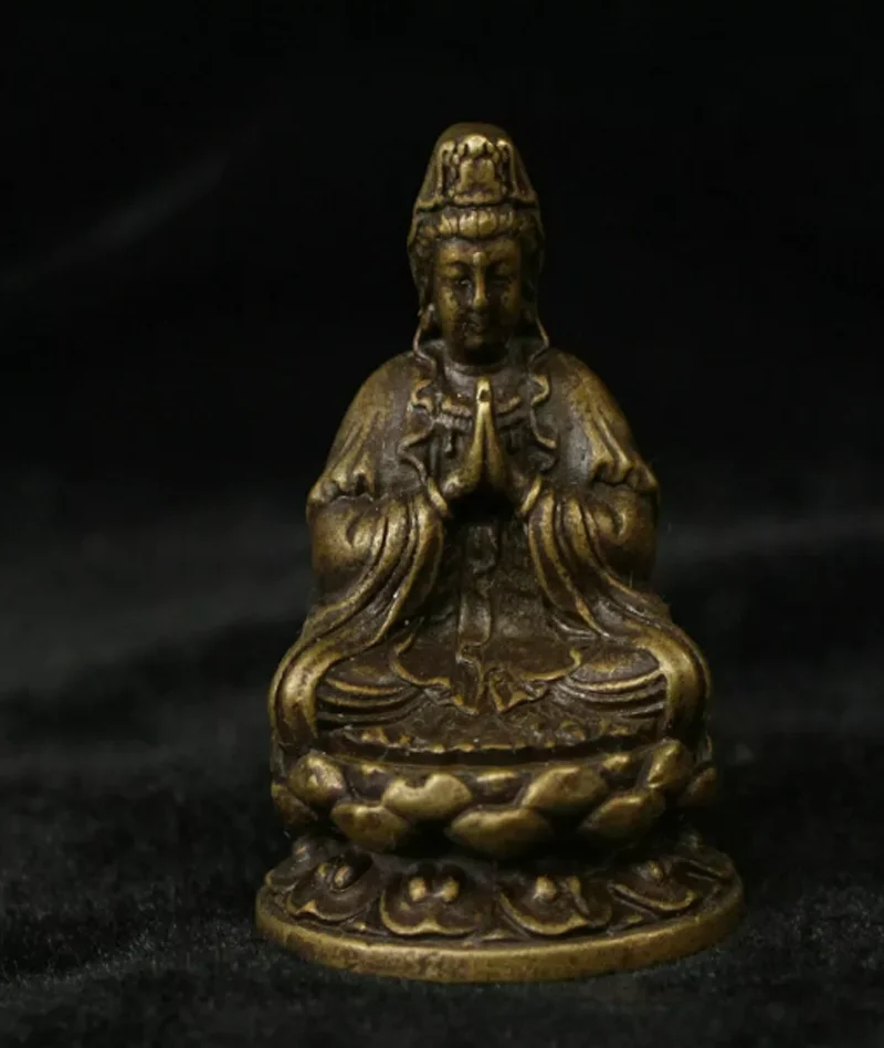 Chinese Buddhism Brass Copper Seat Kwan-yin Guan Yin Goddess Statue Sculpture
