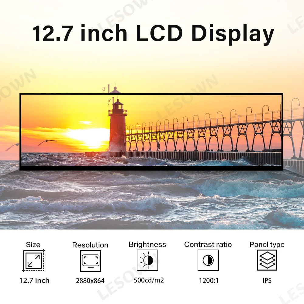 LESOWN 14.1 In Ultra Wide Visual Layout 1920x550 LCD Screen Plug & Play Kit with Mini HDTV Type-C Port for Aida64 Mod