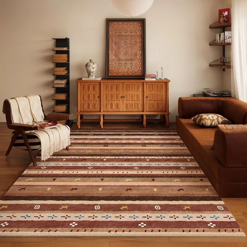 

Nordic Retro High-end Living Room Carpet Bohemian Decor Sofa Coffee Table Floor Mat Non-slip Soft Machine Washable Bedroom Rug