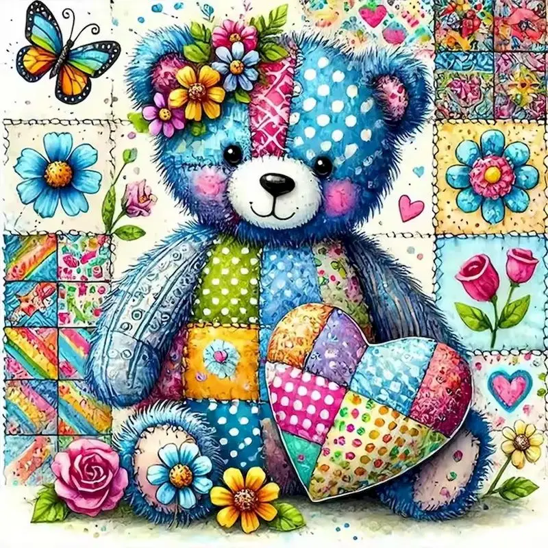 

RUOPOTY 5D Diamond Mosaic Bear Cartoon Picture Rhinestones DIY Embroidery Craft Set Wall Decoration Gift