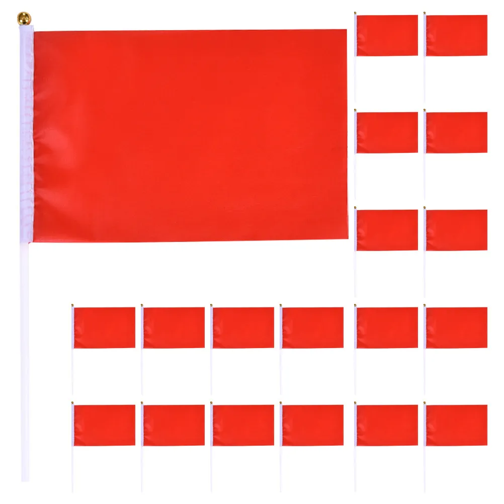 25Pcs Mini Plain Square Flags on Sticks Solid Color Polyester Handheld Flags for Party Celebration Festival Sports Events