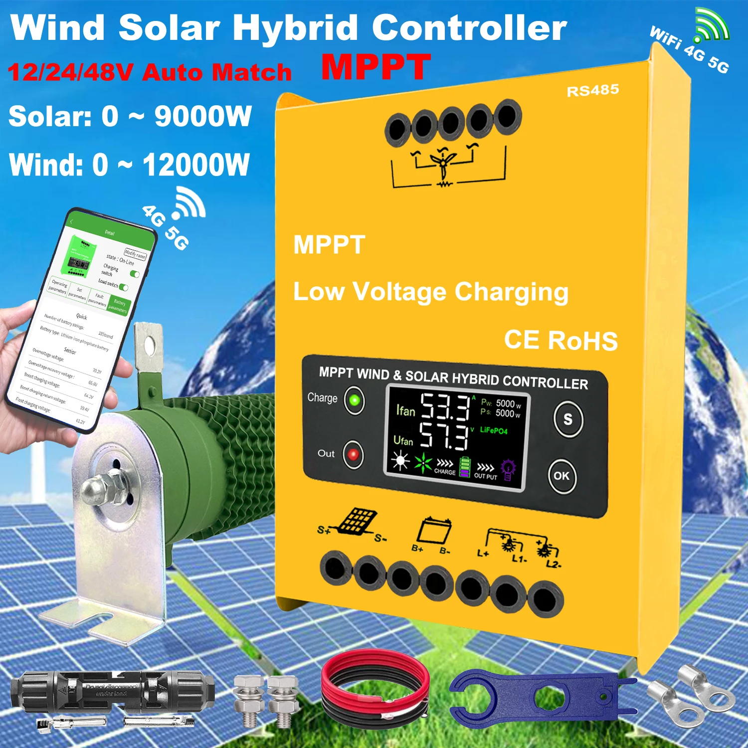 12V 24V 48V 4000W 6000W Hybrid Wind Solar Charge Controller MPPT Battery Equalizer 80A 160A For Lifepo4 Lithium other Battery