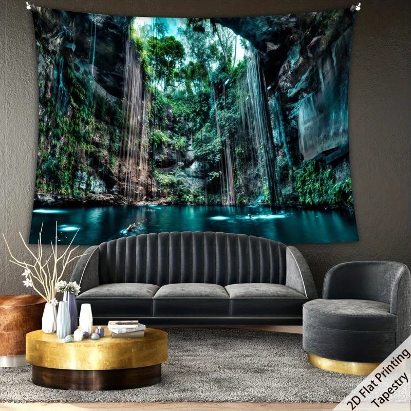 Cave Natural Swimming Pool Scenery Photo Background Wall Tapestry Living Room Bedroom Office Polyester Fiber Wall Decoration
