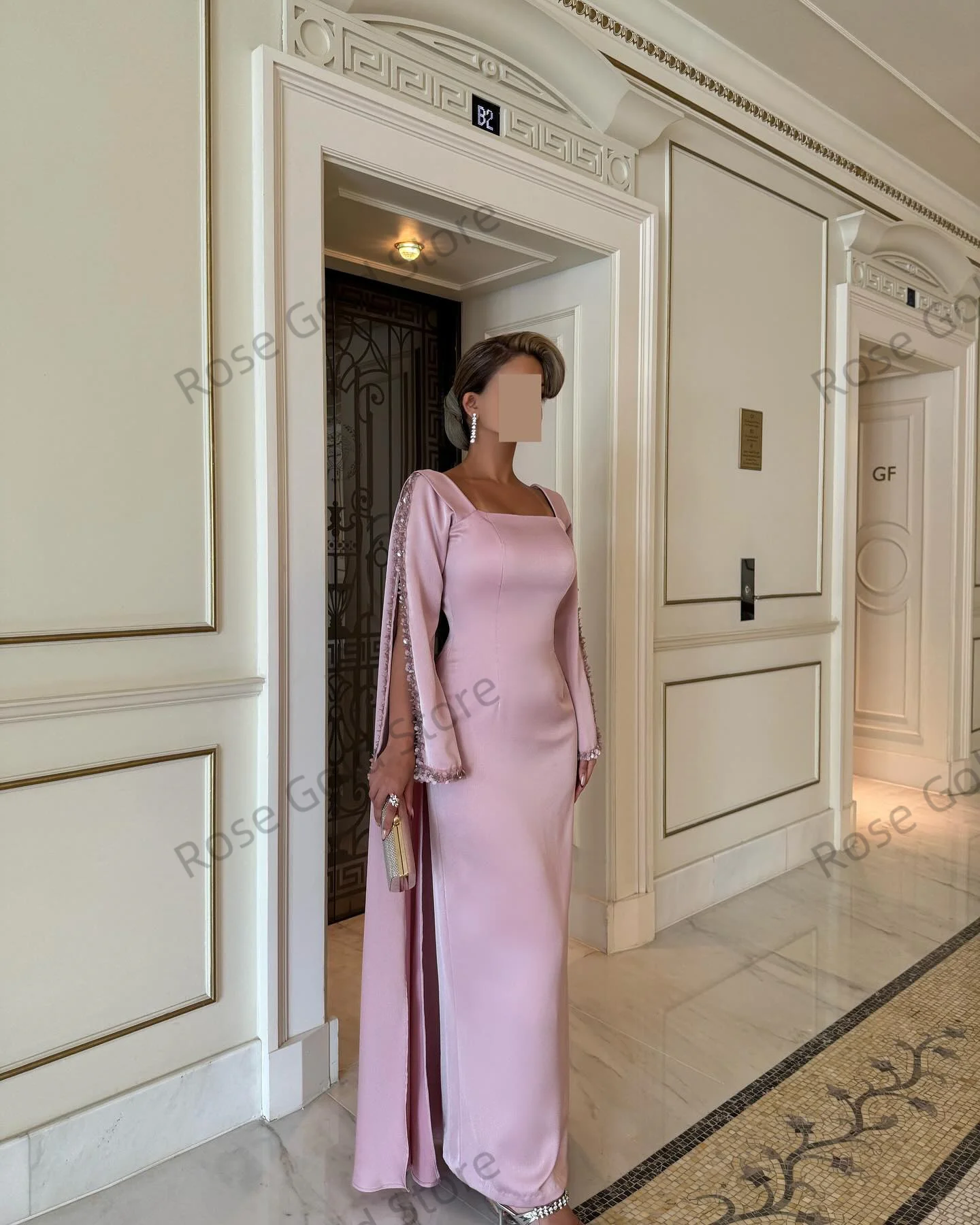 Prachtige roze galajurken voor dames kraag glanzende zijsplit vestidos de noche op maat gemaakte pailletten kralen formele galajurken