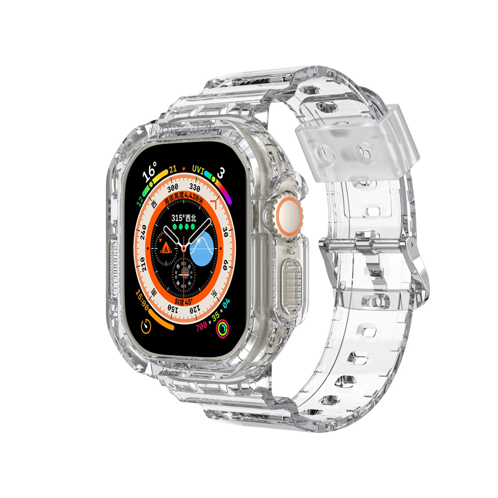 Caixa transparente e cinta integrada pulseira de pulso para apple watch ultra 49mm