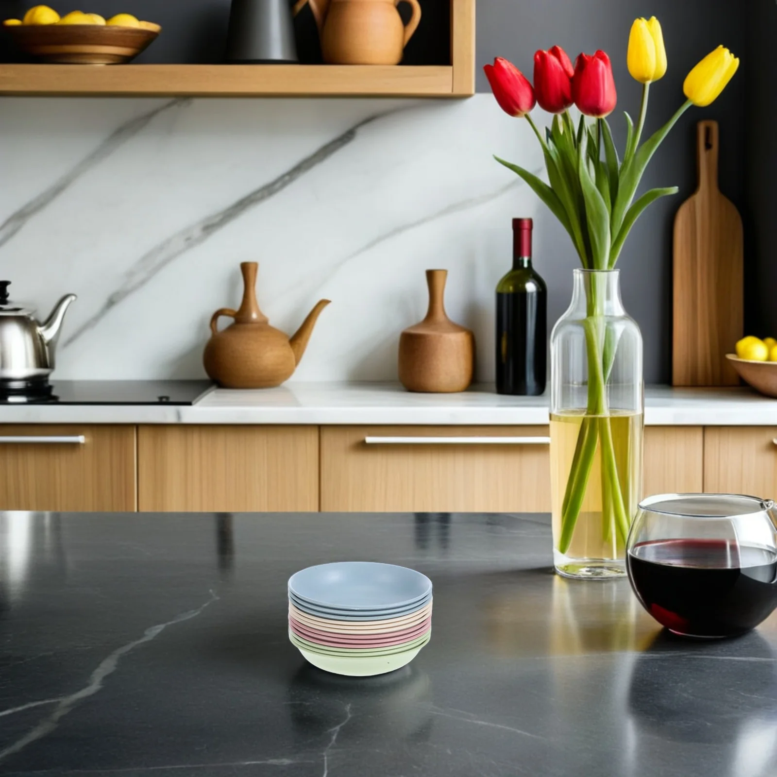 

12Pcs Plastic Wheat Straw Seasoning Dishes Assorted Colors Ideal for Soy Sauce Vinegar Oil Appetizers Small Sauce Plates