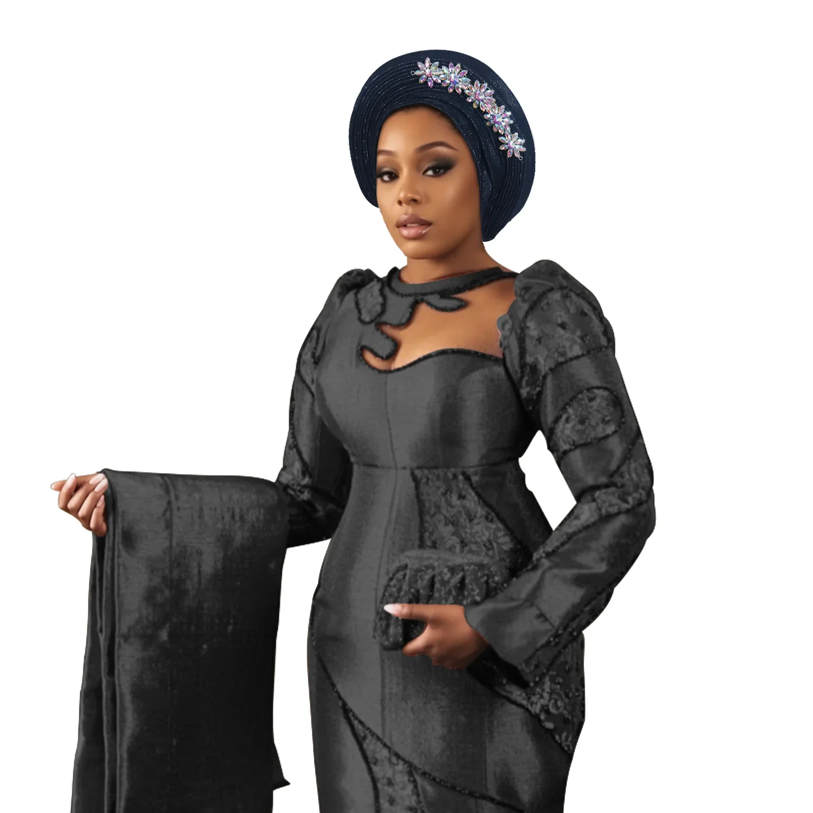 

2025 New African Headtie Turban Nigeria Head Ties Diamonds Flower Already Made Auto Gele Women Head Wrap for Wedding Party Hijab