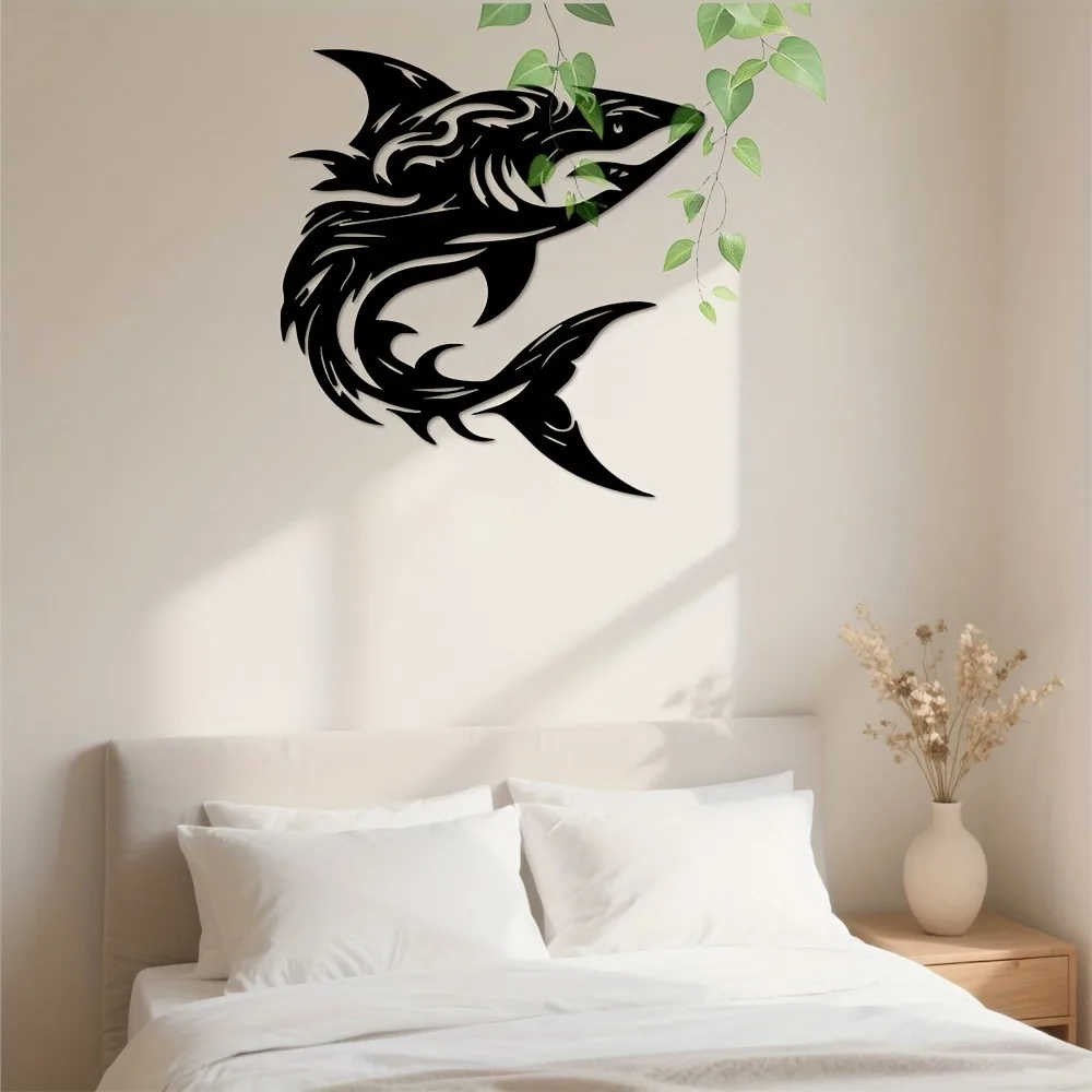 CIFBUY Sculpture murale en métal Requin Tribal, Décoration artistique en fer pour intérieur et extérieur, Accent décoratif pour salon et chambre, Cadeau