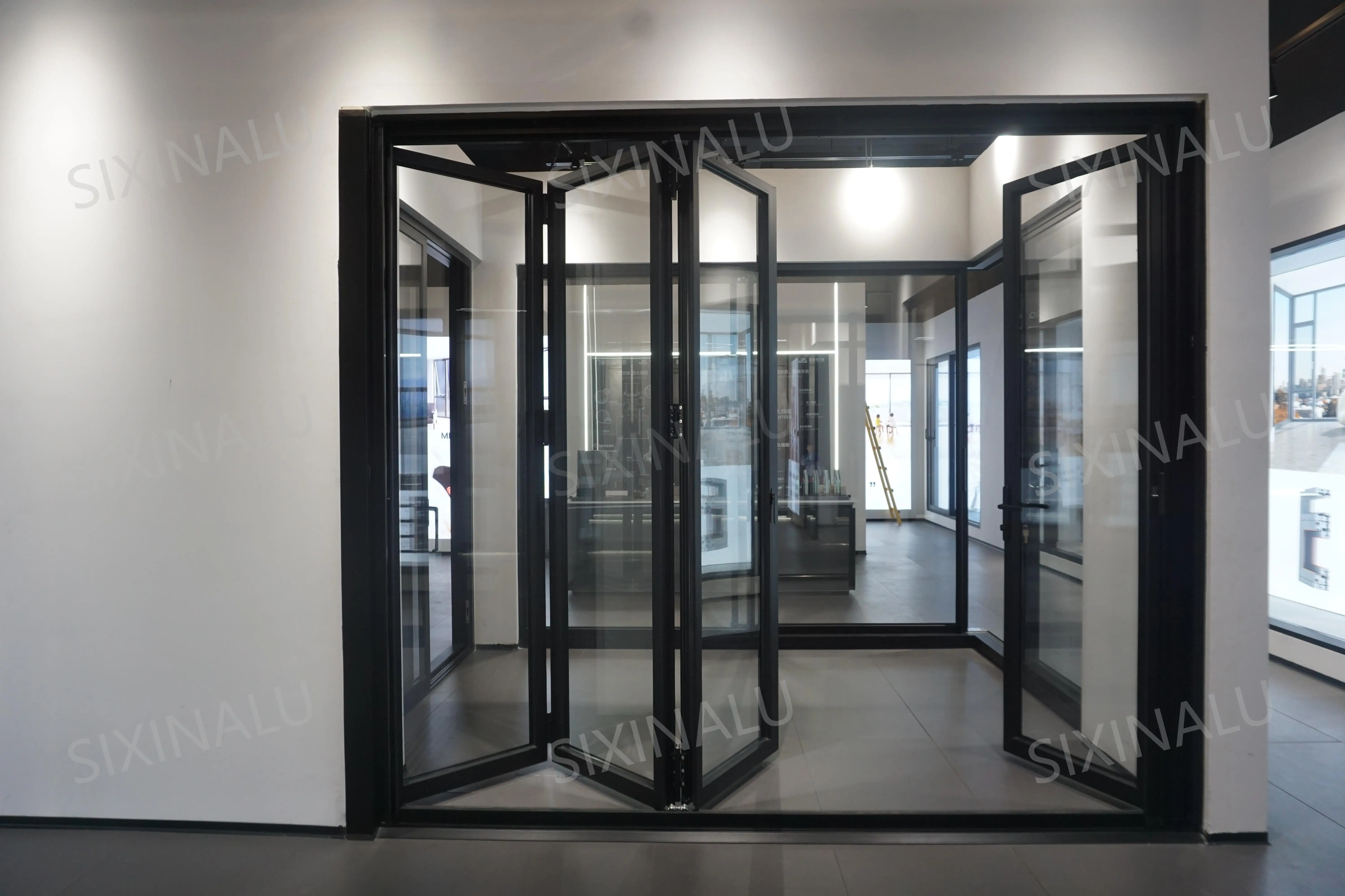 Accordion Type Folding Door Outdoor Multi Locking Folding Patio Doors Exterior Vertical Bi Folding Aluminum Doors