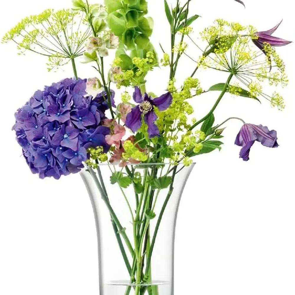 

Clear Glass LSA Flower Vase, 8.75 Tall, with Flared Bouquet Design