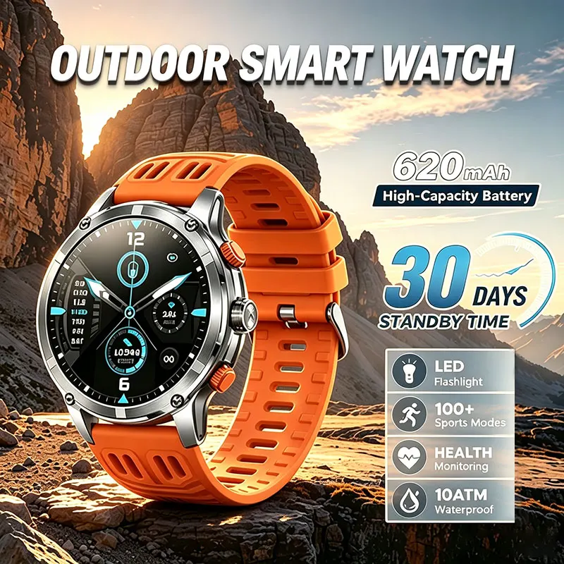 Men Outdoor Smart Watch LED Flashlight 1.7
