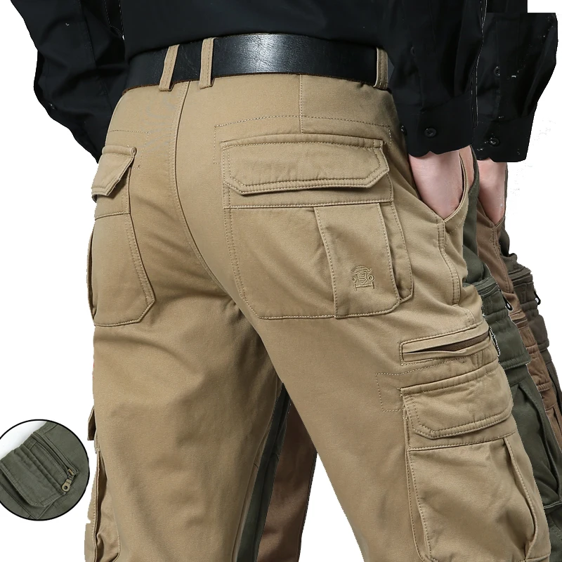 Men Casual Solid Cargo Pants Mens Multi Pockets Tactic Military Cotton Pant Man Pants Outerwear Trouser Oversize Male Plus Size