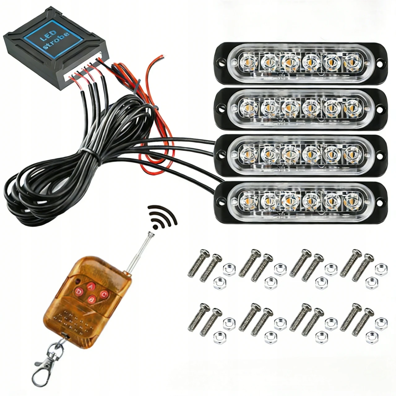 4 lampes stroboscopiques LED ambre, 12V, feux de signalisation d'urgence, kit complet avec télécommande pour camions de remorquage et véhicules de secours routier
