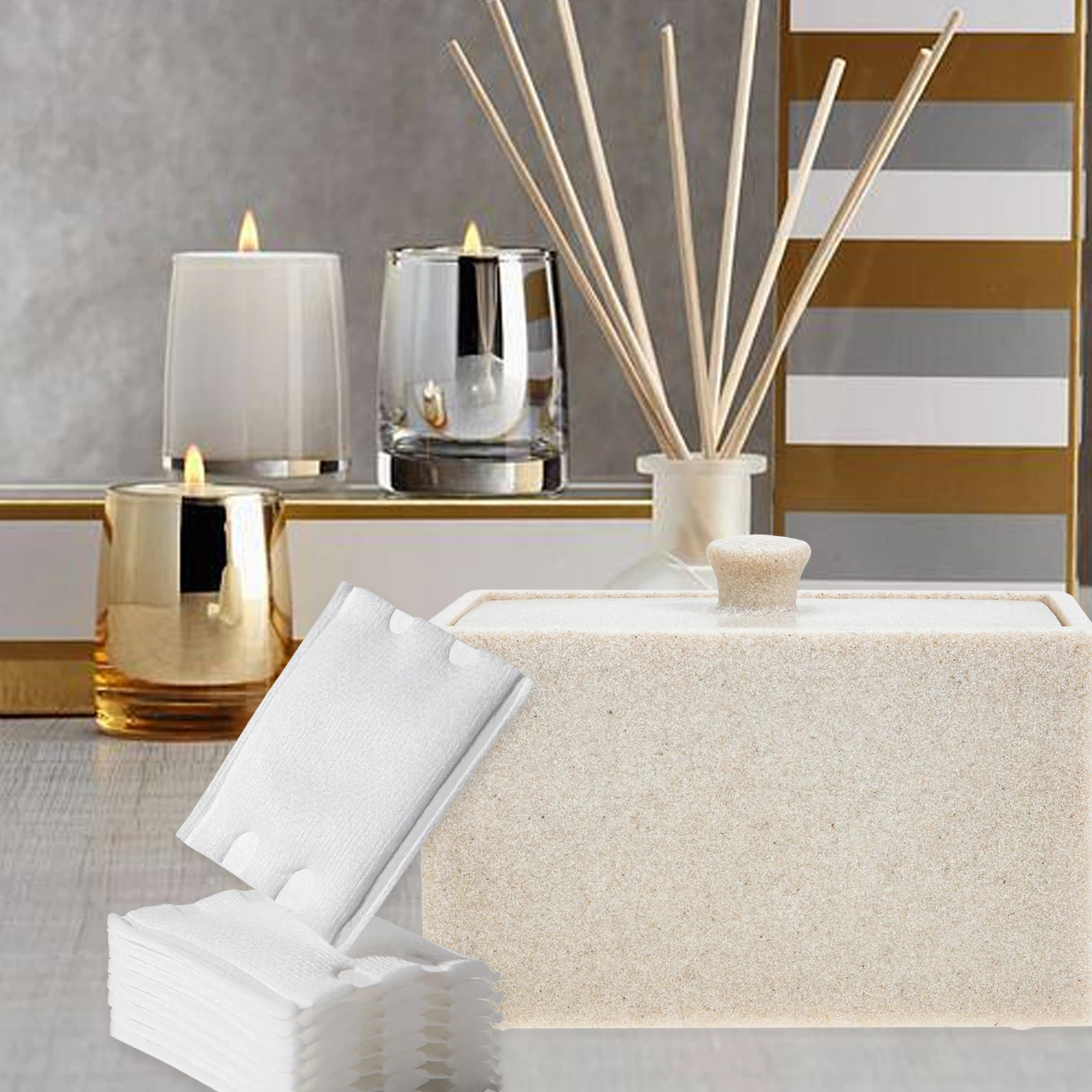 

Storage Box Cotton Pad ganizer Swab Container Beige Resin Detachable Divider Tidy Space Saving Easy Clean Use