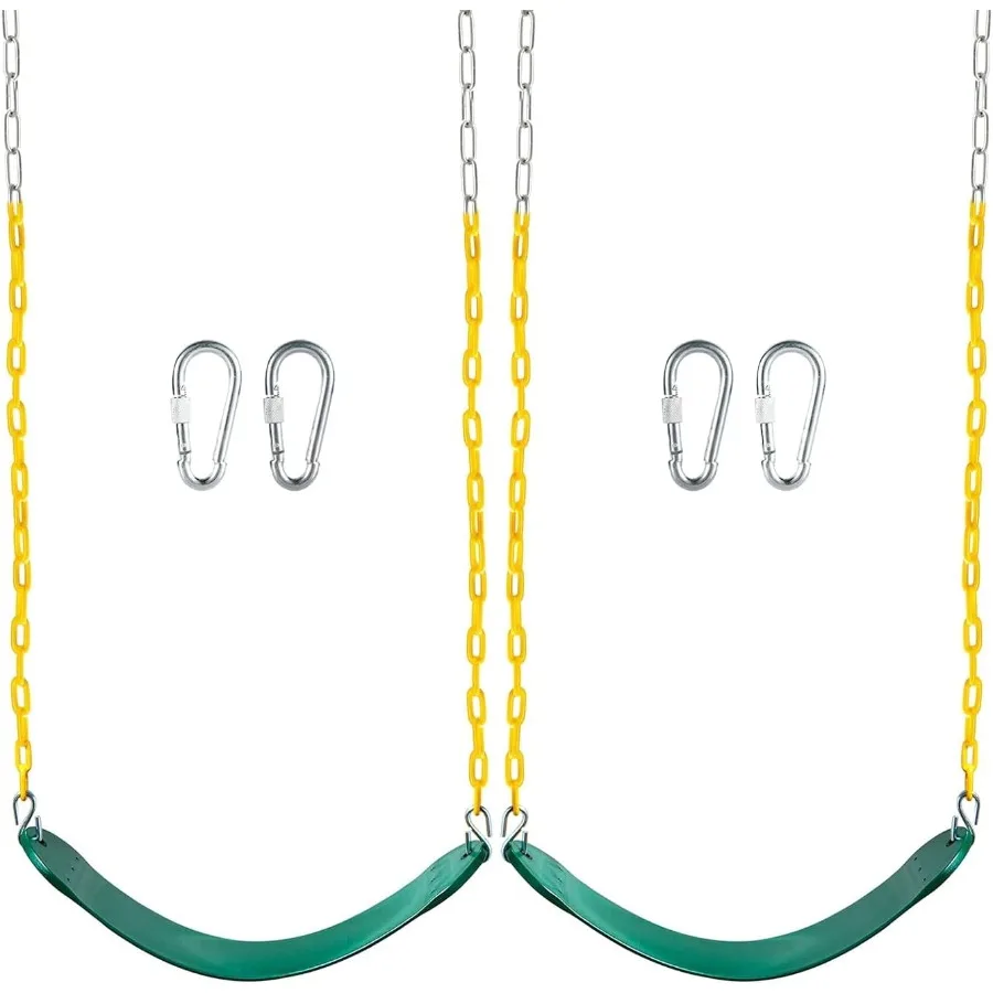 Paquete de 2 columpios al aire libre para columpio, patio trasero, cadenas de 66 pulgadas, mosquetones, revestimiento de plástico amarillo, verde