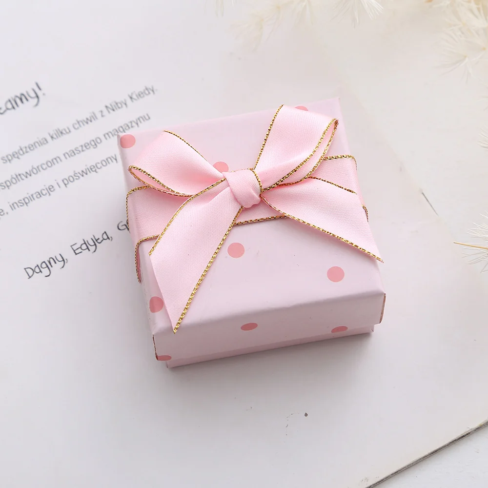 الوردي البولكا نقطة القوس صندوق مجوهرات الحلو هدية مربع قلادة أقراط سوار علبة التعبئة والتغليف صندوق مجوهرات متعدد الوظائف