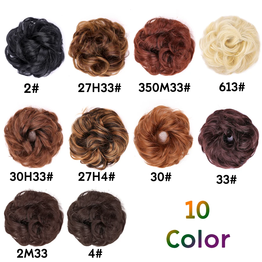 AliLeader Synthetic Chignon Hair Extension Curly Hair Bun Short Messy Hair Band Donuts Elastic Drawstring Ponytail Women