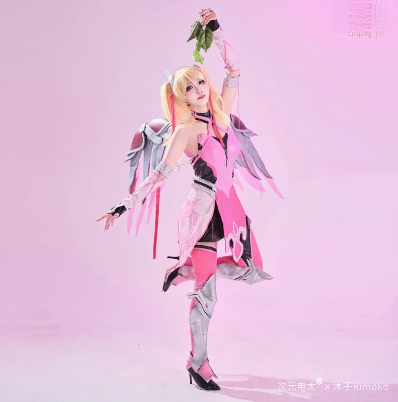 Mercy Angela Ziegler Overwatch OW أزياء الملاك الأحمر أزياء الهالوين الجلدية بذلة الدعائم شعر مستعار اكسسوارات موحدة امرأة مجموعة