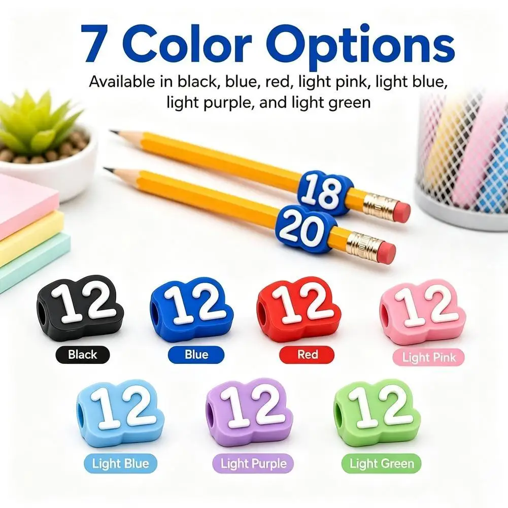20Pcs Numbered Pencil Toppers 1-20 Reusable Silicone Pencil Labels Caps Classroom Supply Station School Organization Teacher