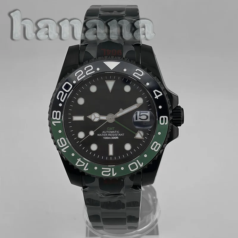 40mm black diving Waterproof men's watch sapphire glass GMT function NH34A DG3804 movement One-way rotation of 120 degrees click