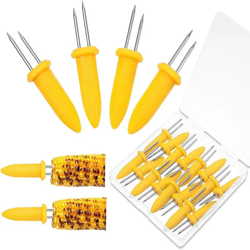 10/12/20/24Pcs Corn Fork BBQ Stainless Steel Corn Holders Anti Scalding Corn Needle Corn On The Cob Double Fork Barbecue Tool