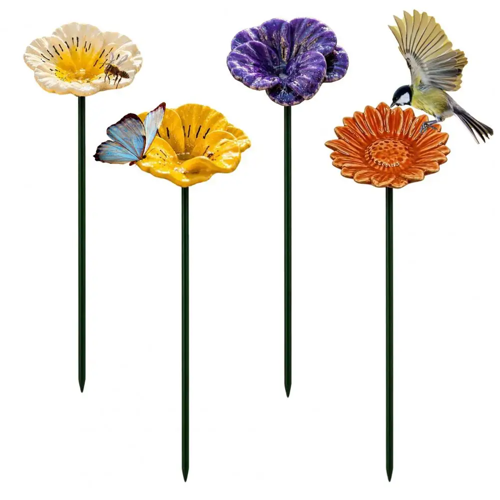 Pollinator Water Station Handmade Ceramic Bee Water Feeder Mini Pollinator Garden Stake Colorful Butterfly Bird Bath for Outdoor
