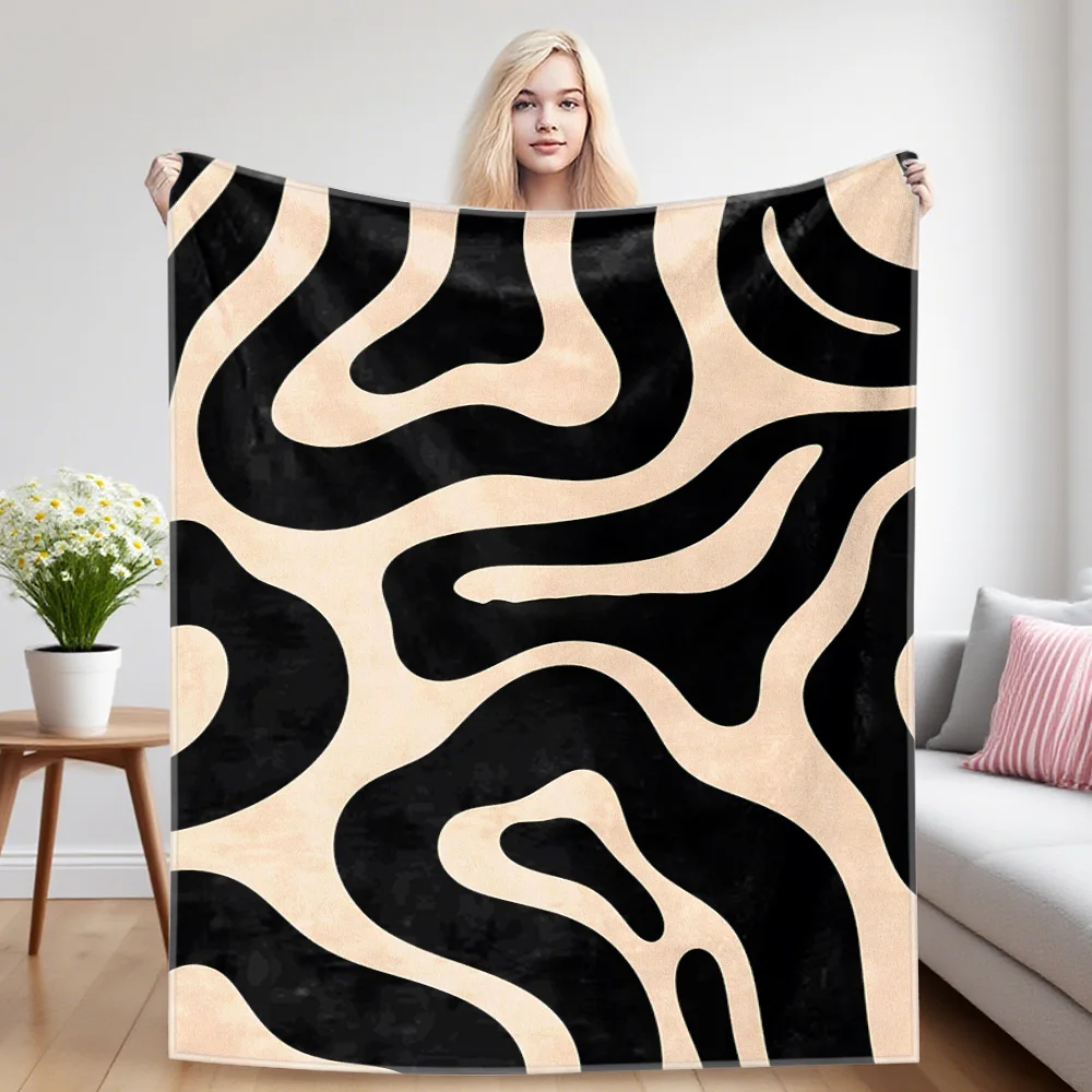 Beige Curves Winter And Summer Dual-Use Comfortable Flannel Blanket, Soft And Sticky Sofa Cover Blanket, Exquisite Gift