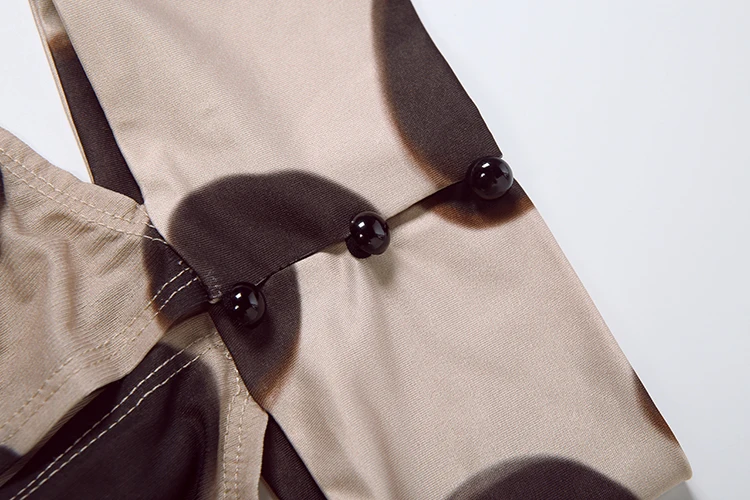 Weird Puss Dot Patchwork-Print-Playsuit + Kopftuch, Damen-Strampler mit Neckholder, schulterfreiem Rückenausschnitt und Laternenärmeln im Street-Fashion-Stil – Detail 7
