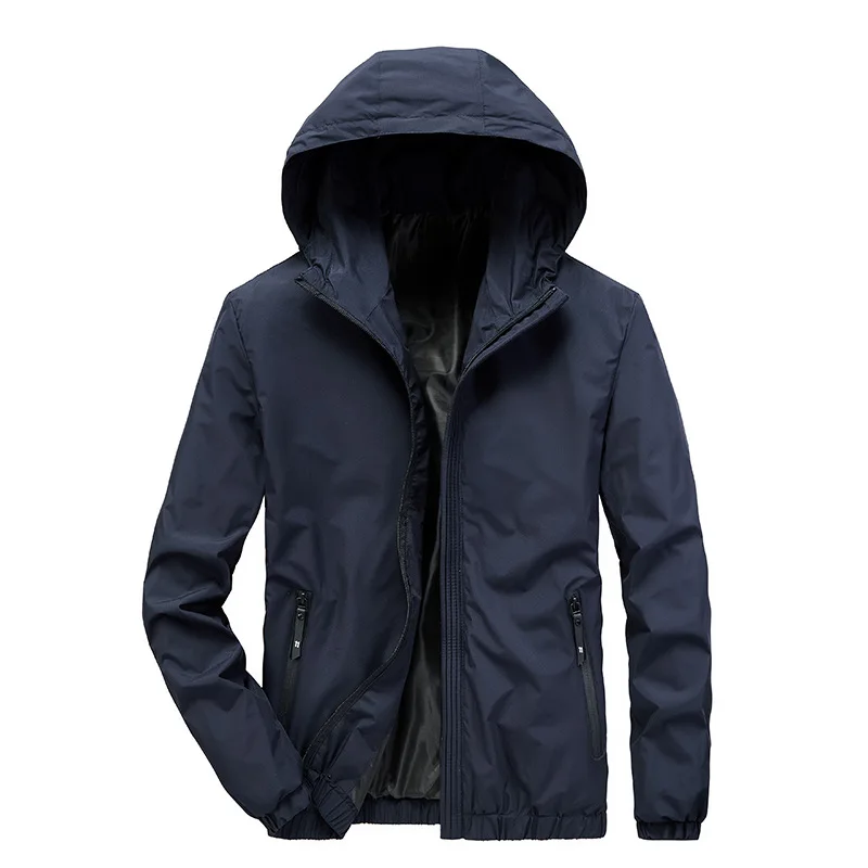 

Spring Men Jacket Trendy Thin Solid Color Hooded Jackets Hip Hop Streetwear Man Casual Coats Sports Autumn Black Windbreaker 4XL