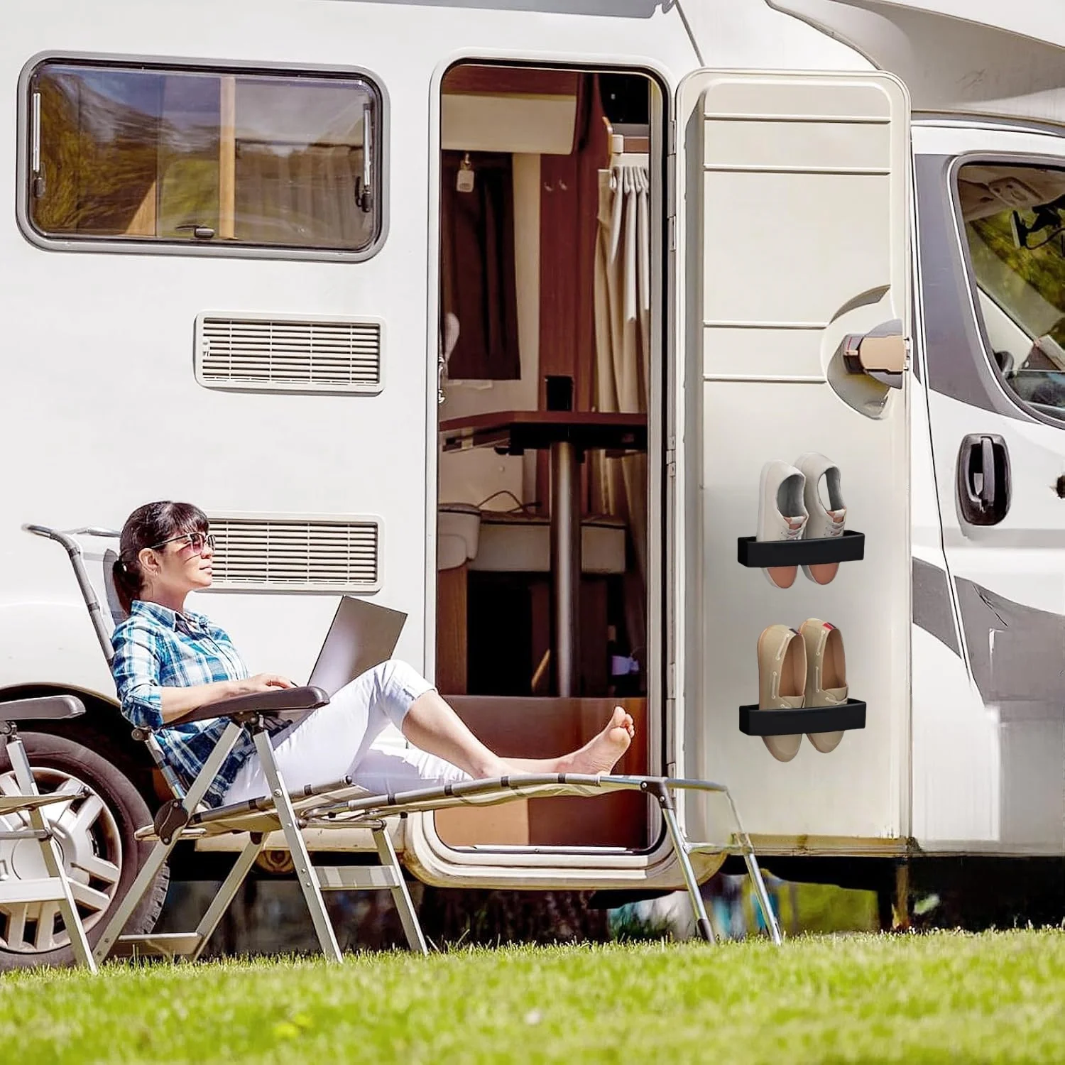 1 قطعة رف أحذية مثبت على الحائط للباب قابل للتعديل قافلة حامل أحذية داخلي منظم تخزين ملحقات RV لقارب متنقل #5