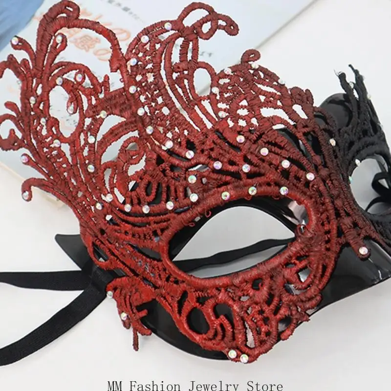 قناع الهالوين المرن القابل للتعديل من D0UB مع تفاصيل الدانتيل المعقدة الأساسية للحفلات