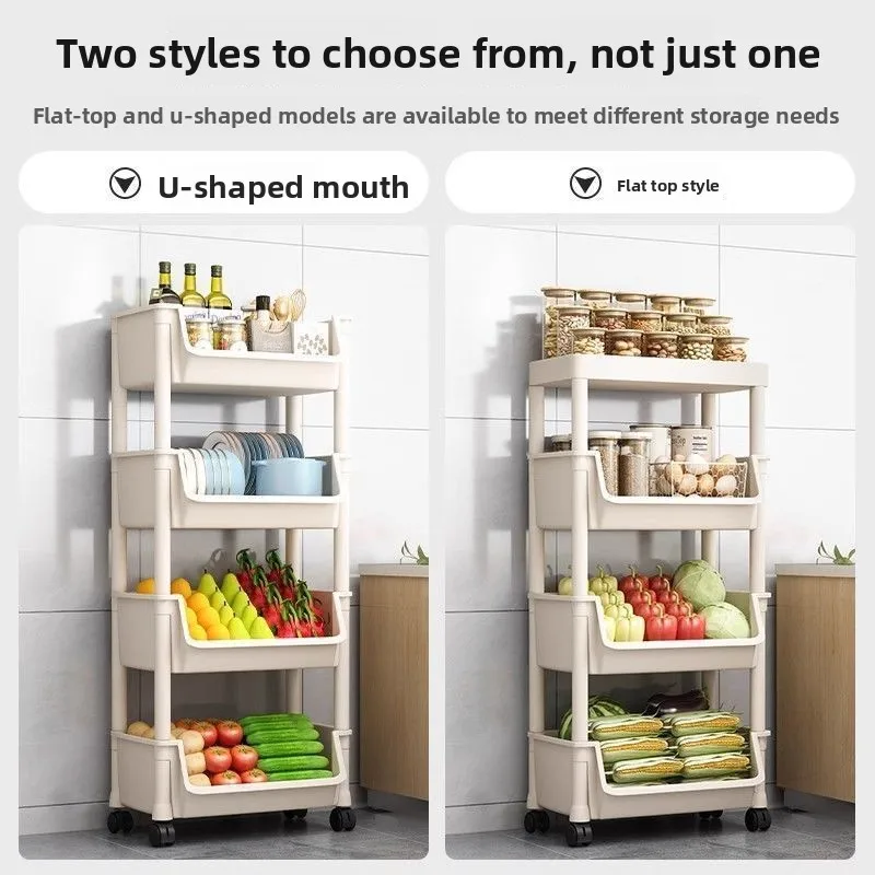 Kitchen Storage Rack Movable Floor Standing Multi Layered Fruit Vegetable Basket Rolling Cart Estanteria Plantas Flower Stand