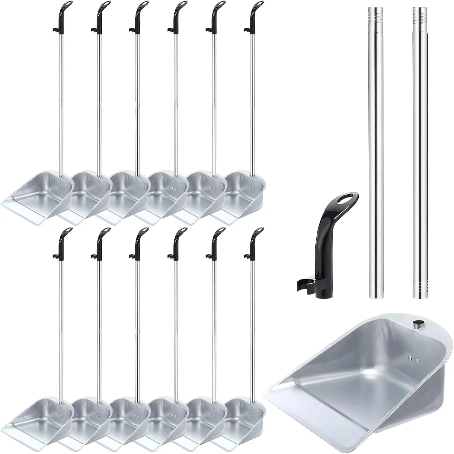 12 Pack Stainless Steel Dust Pan 33'' Upright Heavy Duty Dustpan with Long Handle Stand up Dust Pans Sweeping Tool for Home Floo