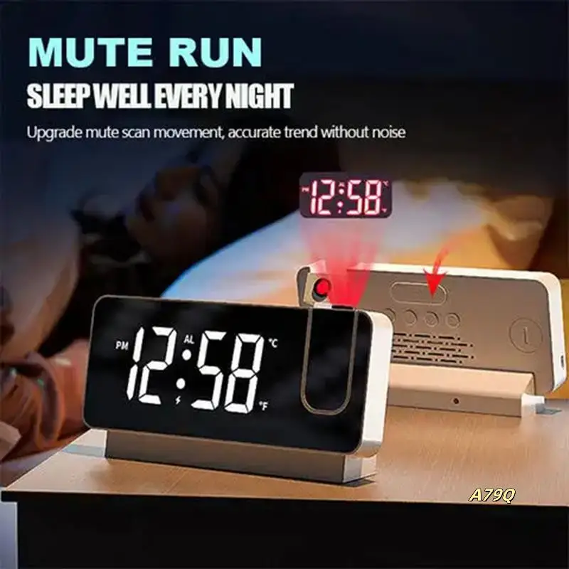 

Multifunctional Alarm Clock Projection Creative Alarm Clock Bedroom Ceiling Projection Clock Black Shell-White Light