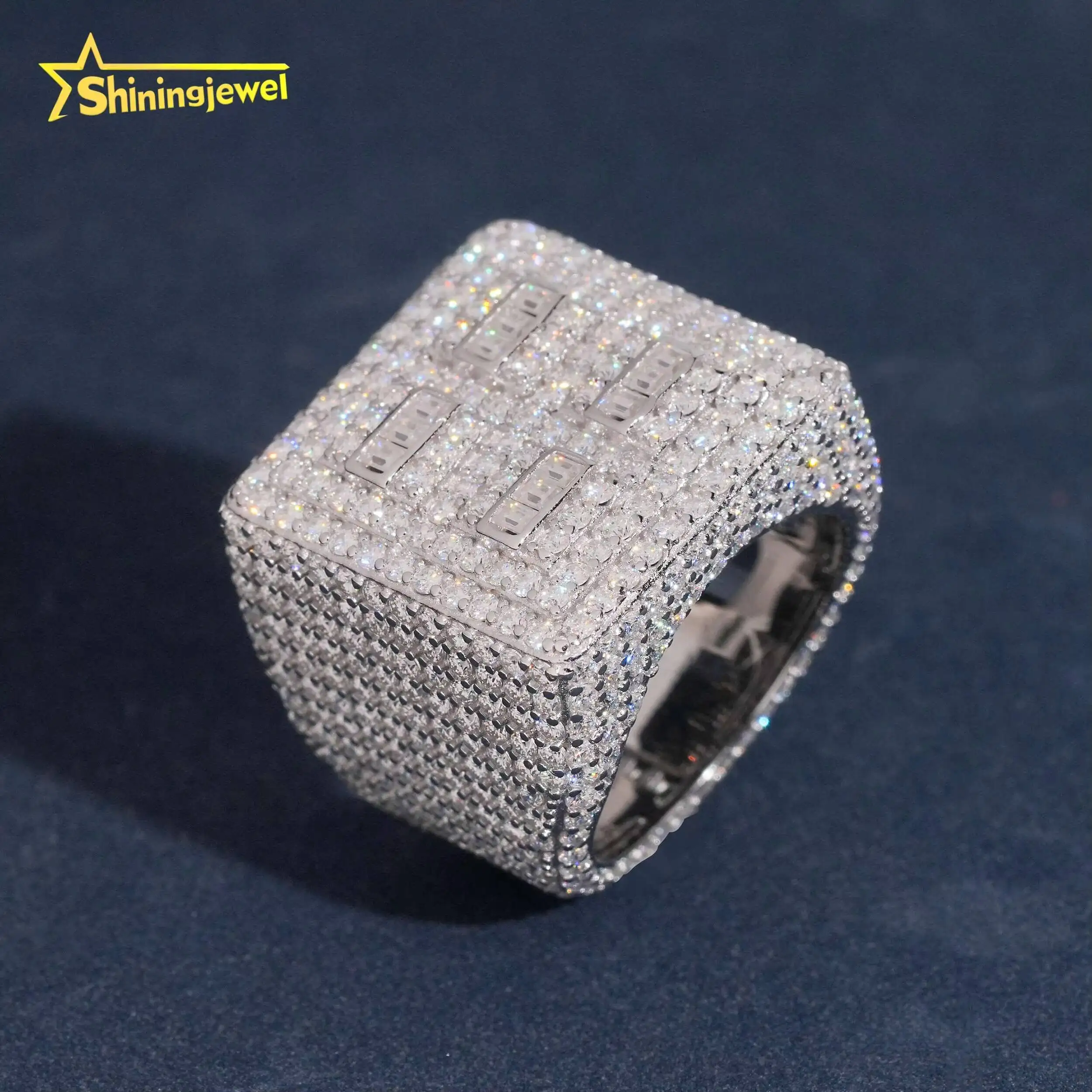 Fully Iced Out Men Diamond Ring Fashion Hip Hop Ring Moissanite Gra Certified 925 Silver Cuban Ring for Men