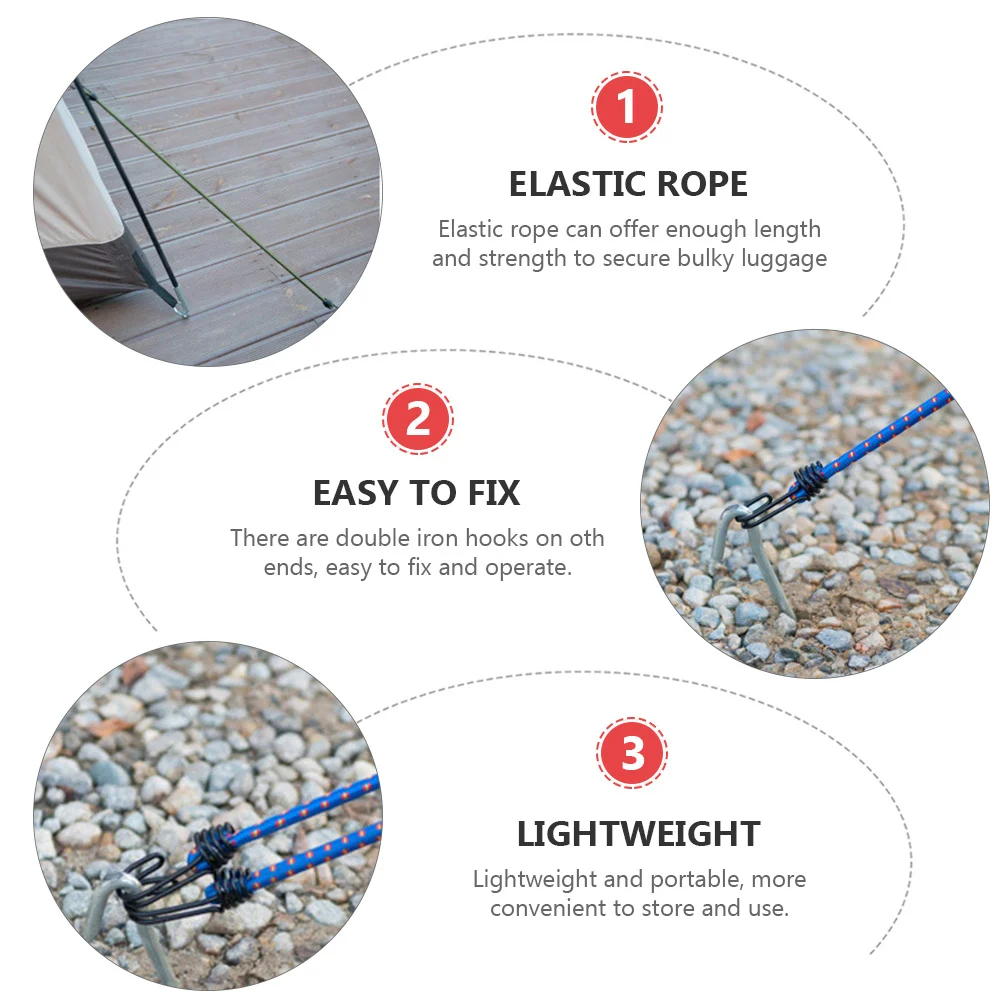 

6 Pcs Elastic Rope Bungee Straps with Hooks Tent Cord Luggage Ropes Outdoor Cords Fixing Belts