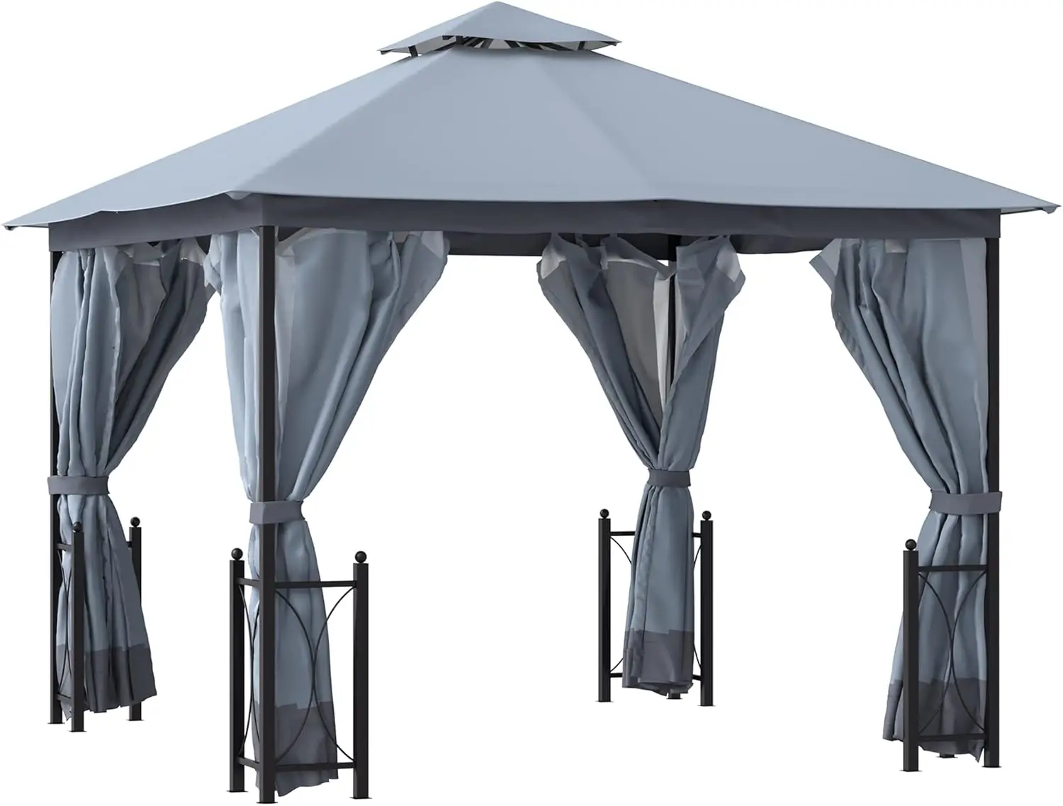 

11' x 13' Patio Gazebo, Double Roof Outdoor Gazebo Canopy Shelter with Netting & Curtains, Steel Corner Columns for Garden